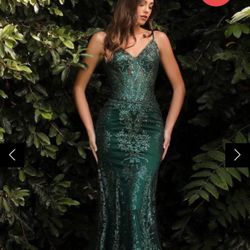 Dark Emerald Green Sequin Prom Dress