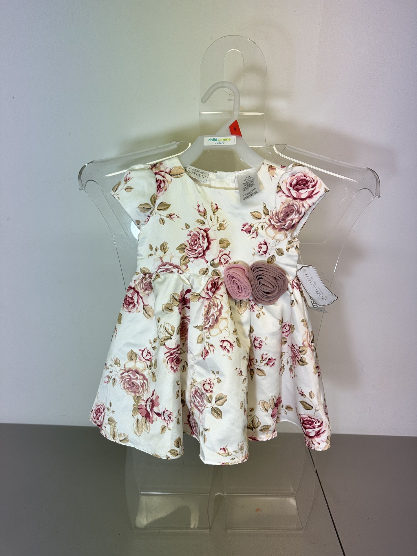 NEW Koala 12M Baby Girls Dress Floral Short Sleeve Pink/White