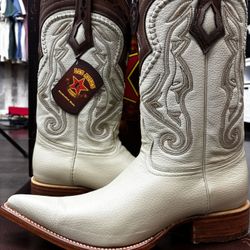 Size 10.5 Los Altos Winterwhite Genuine All-Over Deer Skin 3X Toe Cowboy Boots 958304