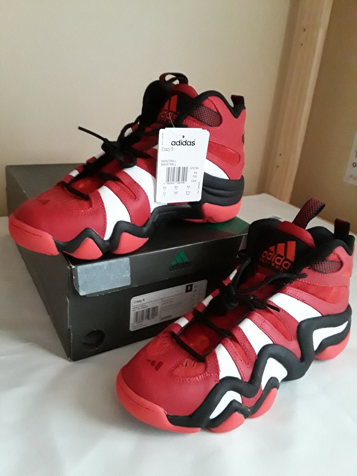 Brand New Men's Adidas Crazy 8 Varsity Red Black White Size 10