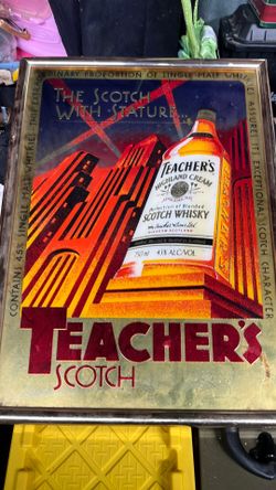 Vintage Teacher's Highland Cream Scotch Whisky Art Deco Style Bar Mirror Sign