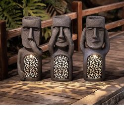 Easter Island Solar Statues For The Garden ( Set Of 3)- See, Hear, Speak No Evil