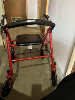 Bright Red Drive Walker With Seat Like New
