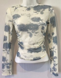 DAZY- LESS Floral Print Ruched Side Chiffon Crop Top Festival Long Sleeve Women Tops Sz XS