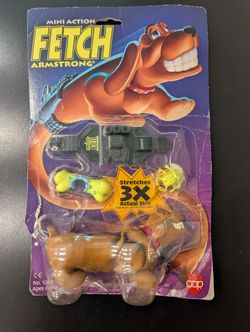 Fetch Armstrong Dog Toy Figure in Original Packaging with Bone and Bug 1993