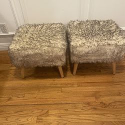 Pair of Cozy Faux Fur Ottomans/Footstools - Tan/Beige $60 for the Pair