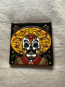 Hand-Painted Day of the Dead Sugar Skull Ceramic Tile