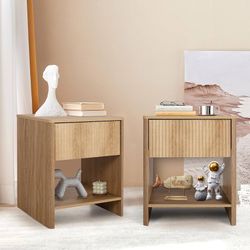 Night Stand Set 2 with Drawer, Boho Nightstand for Bedroom, Small End Table with Storage, Living Room/Bed Side Table with Drawer for Small Spaces, Flu