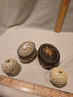 "Dezine" VTG 1990's Hand Painted Trinket Boxes, Lot Of 4,resin 
