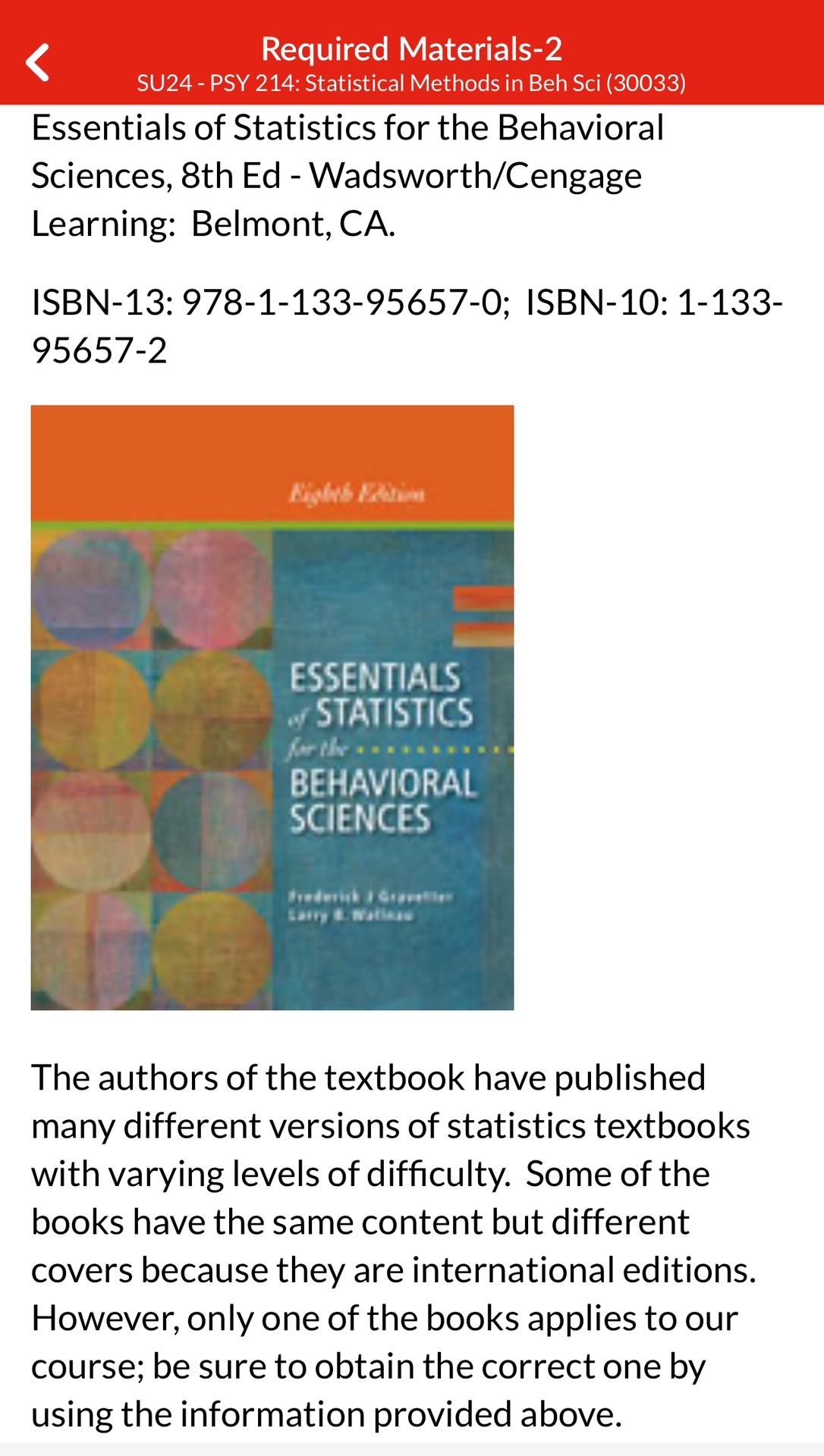 Essentials Of Statistics For The Behavior sciences