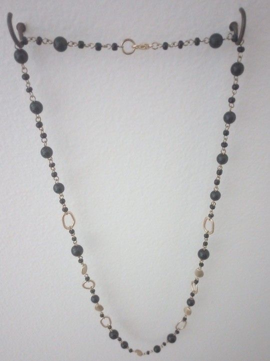 Designer 14 Inch Necklace With Black &Gold Beads And Gold