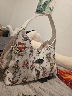 Ed Hardy White Tattoo Print Hobo Bag