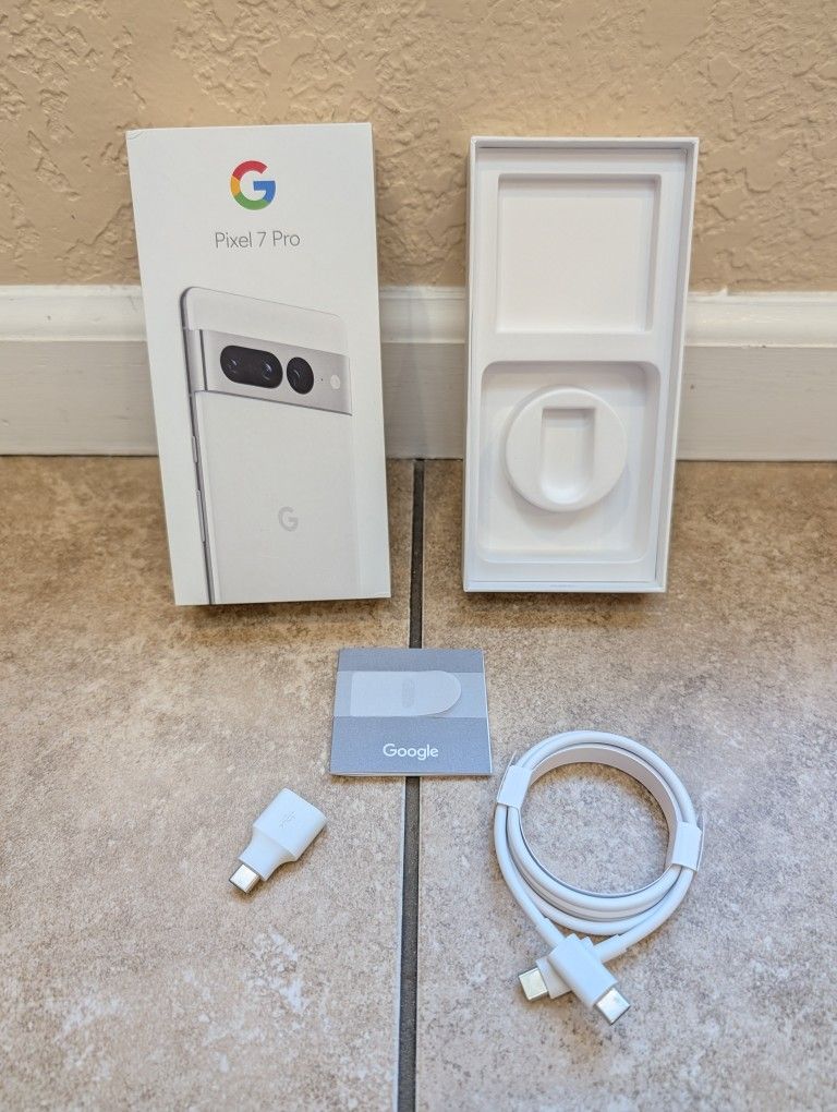 Google Pixel OEM USB Cable, USB A-C Adpr, Sim Tool, Box for Pixel 7 Pro White