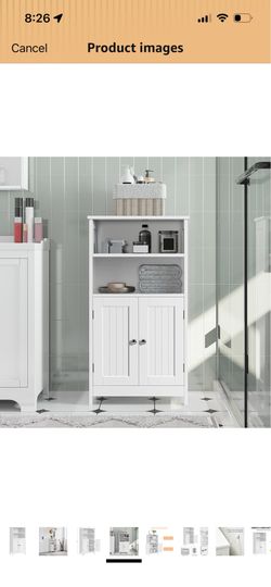 Storage Cabinet with 2 Doors, White Side Storage Organizer for Living Room, Hallway, Adjustable Shelf