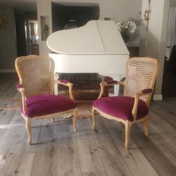 Pair of Antique Velvet Upholstered French Cane Back Armchairs