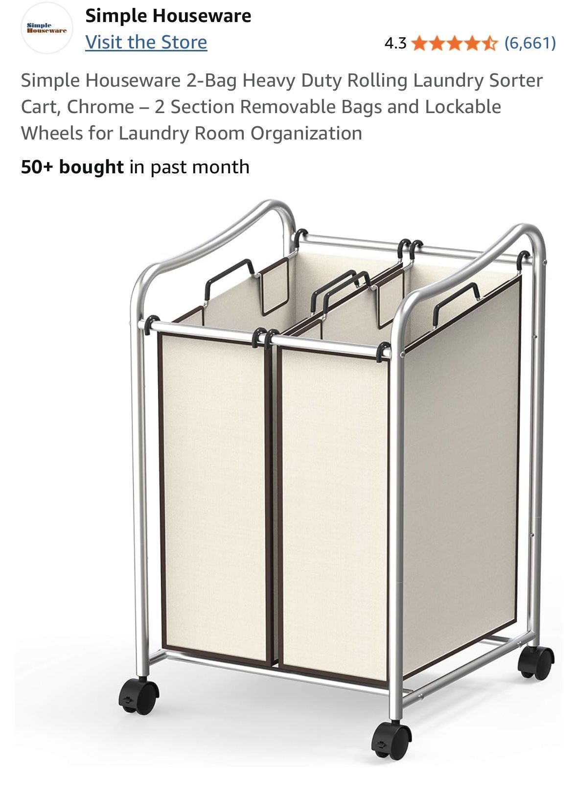 Rolling Laundry Sorter Cart - 2 Bags