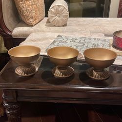 3 Piece Iron Gold Antique Decorative Bowl / Cup 