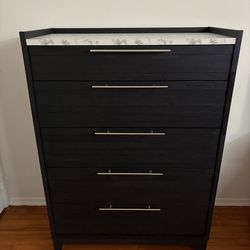 Tall dark wood marble top dresser