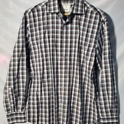Todd Snyder Dress Shirt Mens 16 Gray White Check Cotton Long Sleeve Collared
