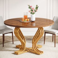 47" Wood Dining Table, Farmhouse Kitchen Table Circle Coffee Table 
