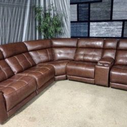 Brown Leather Modular Power Reclining Sectional)New)