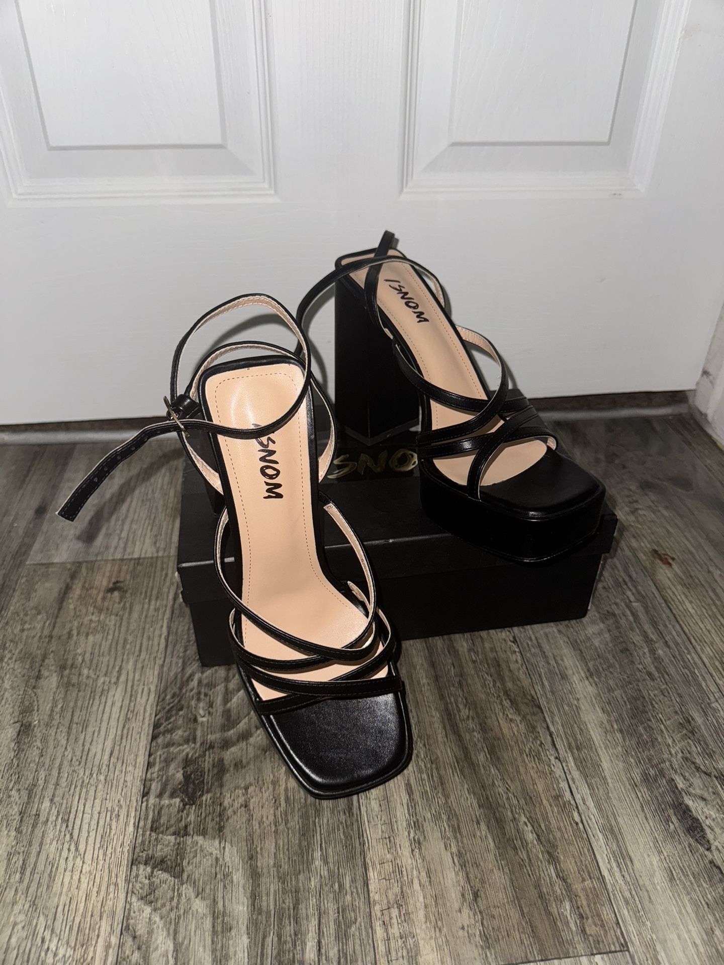 Strappy Black Chunky Heels