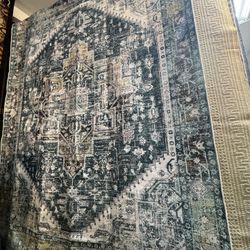 Emerald Green 8x10 Washable Rug, Kid and Pet Friendly, Non-Slip, High Traffic Durable, Great for Living Room, Bedroom, Complements Décor Styles