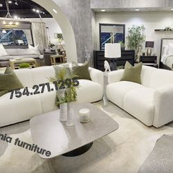 Sofa And Loveseat White Fabric Upholstery New