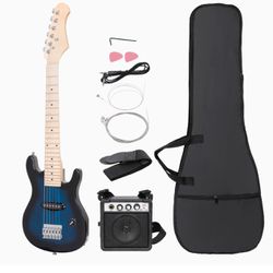 30 Inch Electric Guitar, Starter Kit for Kids with Amplifier,Picks, Gig Bag, Shoulder Strap, Cable & Accessory Kit,Solid Wood Body, Blue