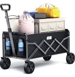 Tanstrider Collapsible Foldable Wagon, Folding Wagon with Wheel Heavy Duty with 180lbs Weight Capacity Lightweight Utility Camping Cart for Groceries 