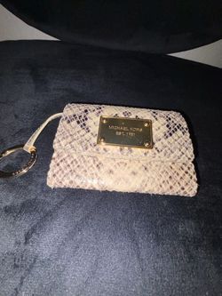 Michael Kors Python Print Leather Key Pouch Coin Purse Key Ring Wallet Gold Tone