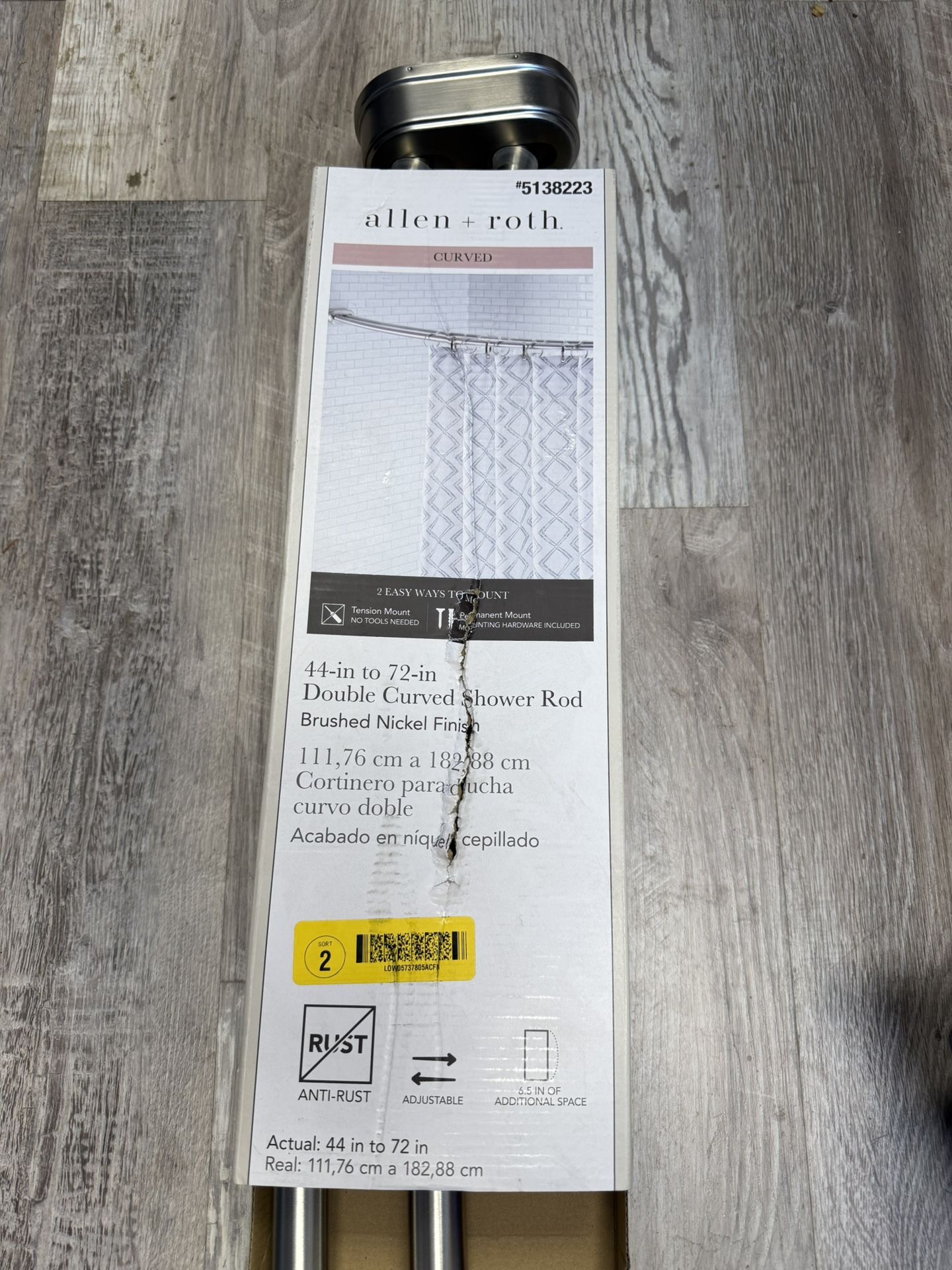 44-in to 72-in Brushed Nickel Fixed or tension Double curve Adjustable Shower curtain rod