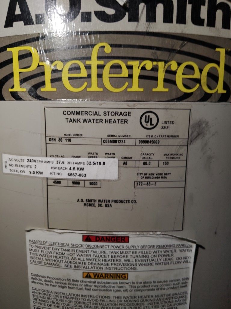 Elect. 80 Gal. Water Heater