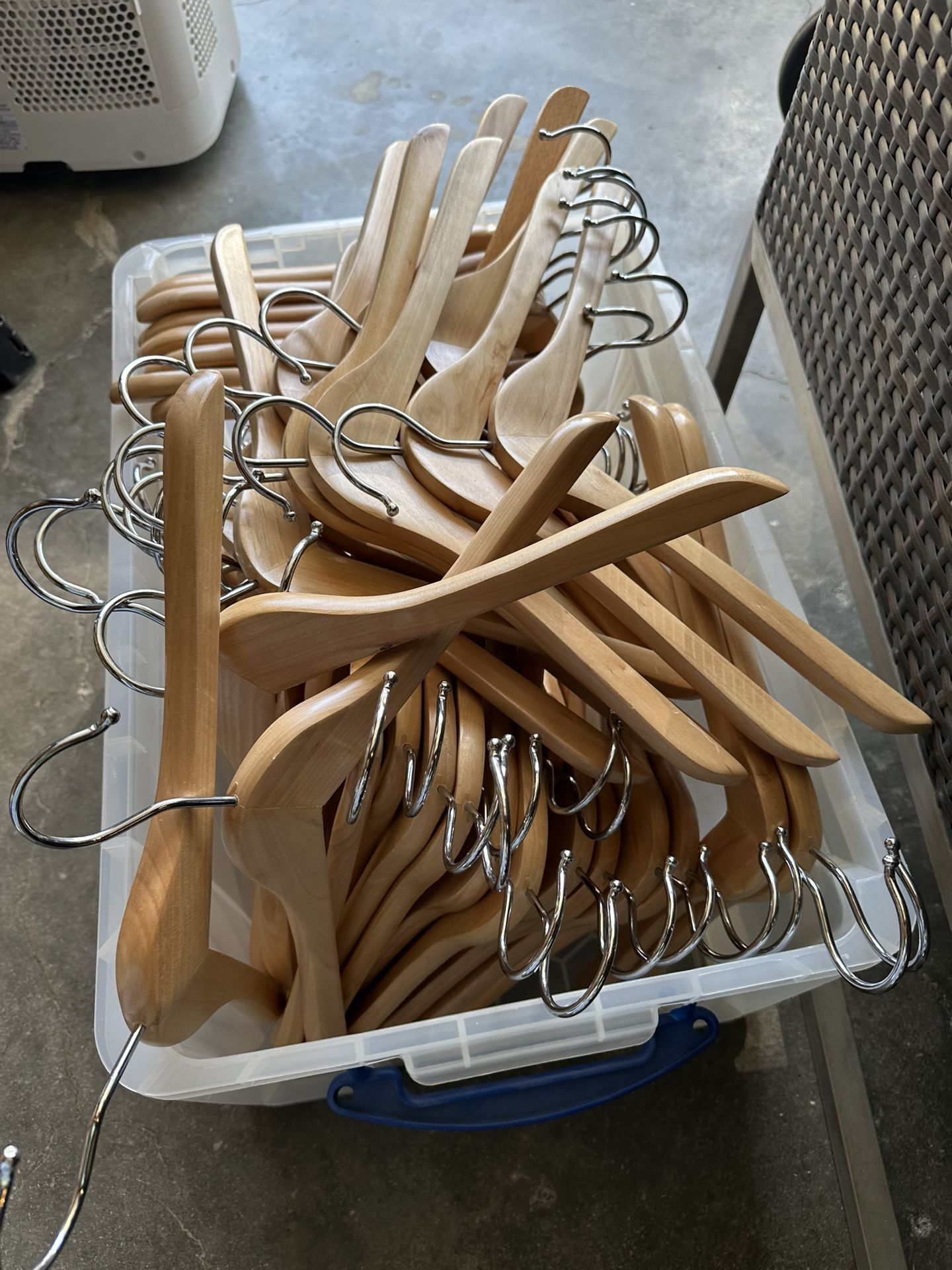 60 GENUINE WOOD HANGERS SOME NEVER USED!