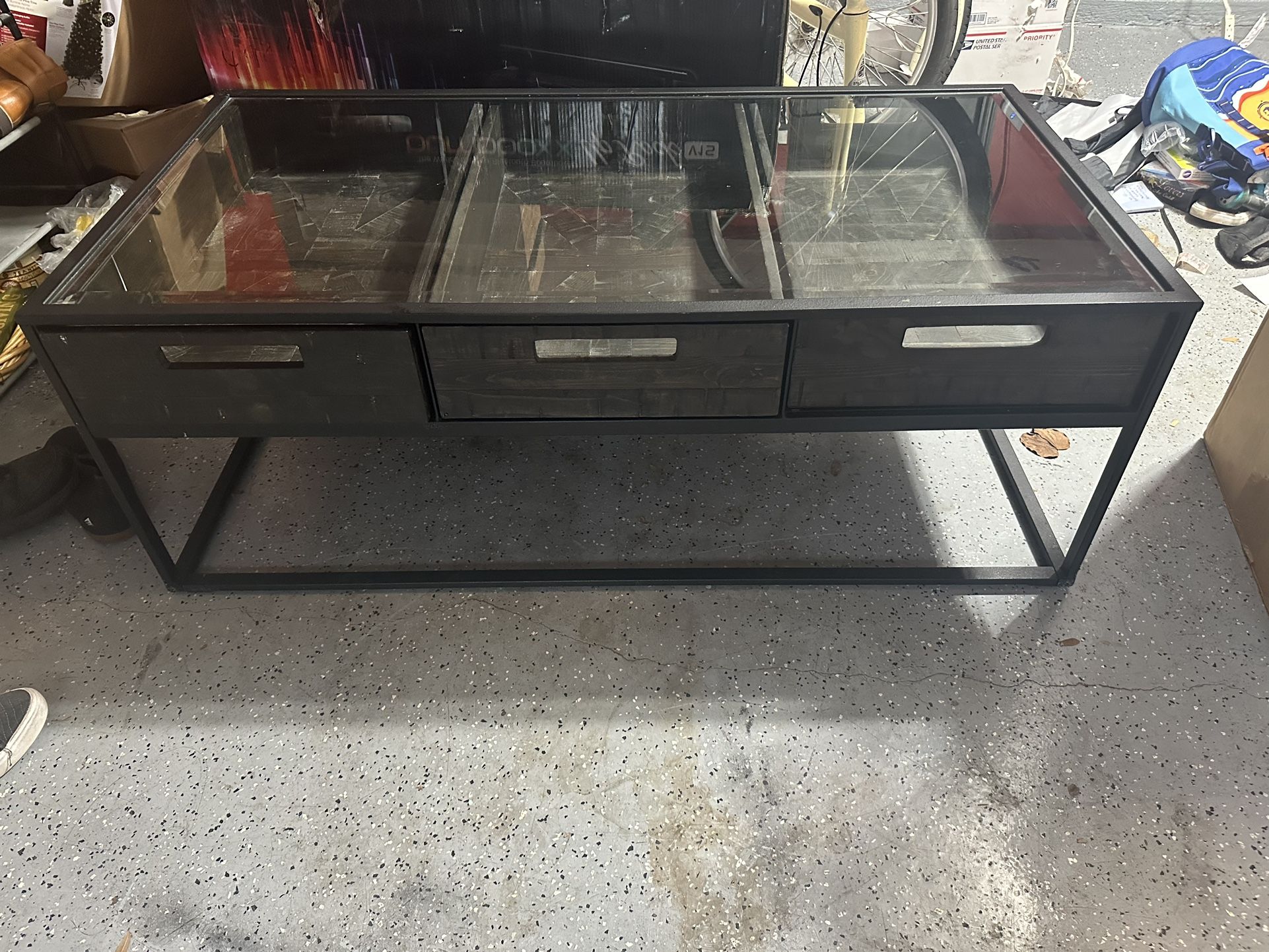 Big Glass Top Coffee Table With Storage Drawers 