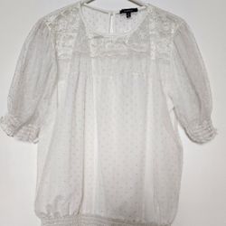 Women's White Sheer Polka Dots Lace Blouse Size 3X