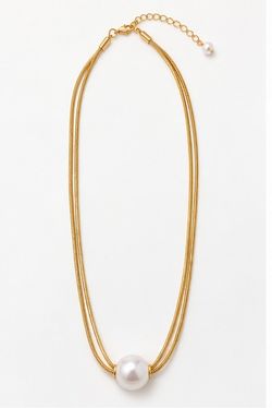 Gold Snake Chain Pearl Pendant Necklace
