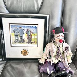 Emmett Kelly Original/Signed Drawing . Plus Porcelain Doll 