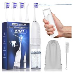 Electric Toothbrush with Water flosser, 2 in 1 Teeth Cleaning Kit, Toothbrush and Water flosser Combo, Travel Toothbrush with Water Bottle(White)