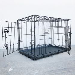 New in box $50 Double Door 36” Dog Crate Kennel Metal Folding Pet Cage Plastic Tray, 36x23x25 Inches 
