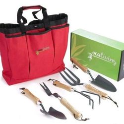 Garden Hand Tool Set Inc, Cherry Red Weather Resistant Storage Bag