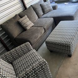 Gray Cindy Crawford Sectional with chair and ottoman
