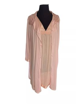 Vanity Fair Women’s Nightgown Robe Set Pink/Peach Chemise Robe Set Vintage XL