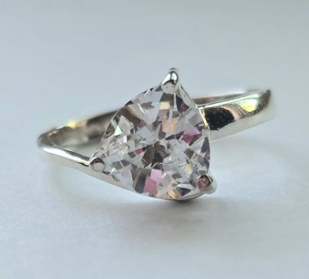 Trillion Cut White Topaz Ring Size 8
