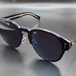 🖤 DIOR UNISEX "BLACK TIE" 52MM BLACK AND BLUE MIRROR ROUND DESIGNER SUNGLASSES 🕶 