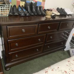 $345-Beautiful dark brown Dresser pretty tall for long style dresser. good size dresser drawers, and All dresser drawers slide in and out nicely, but 