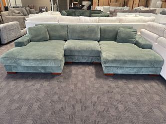 Green Double chaise comfy sectional sofa
