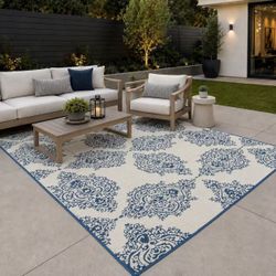 New In Box 8x10 Feet Large Reversible Outdoor Patio RV Camping Mat Carpet UV And Water Resistant Blue Or Beige Color Rug