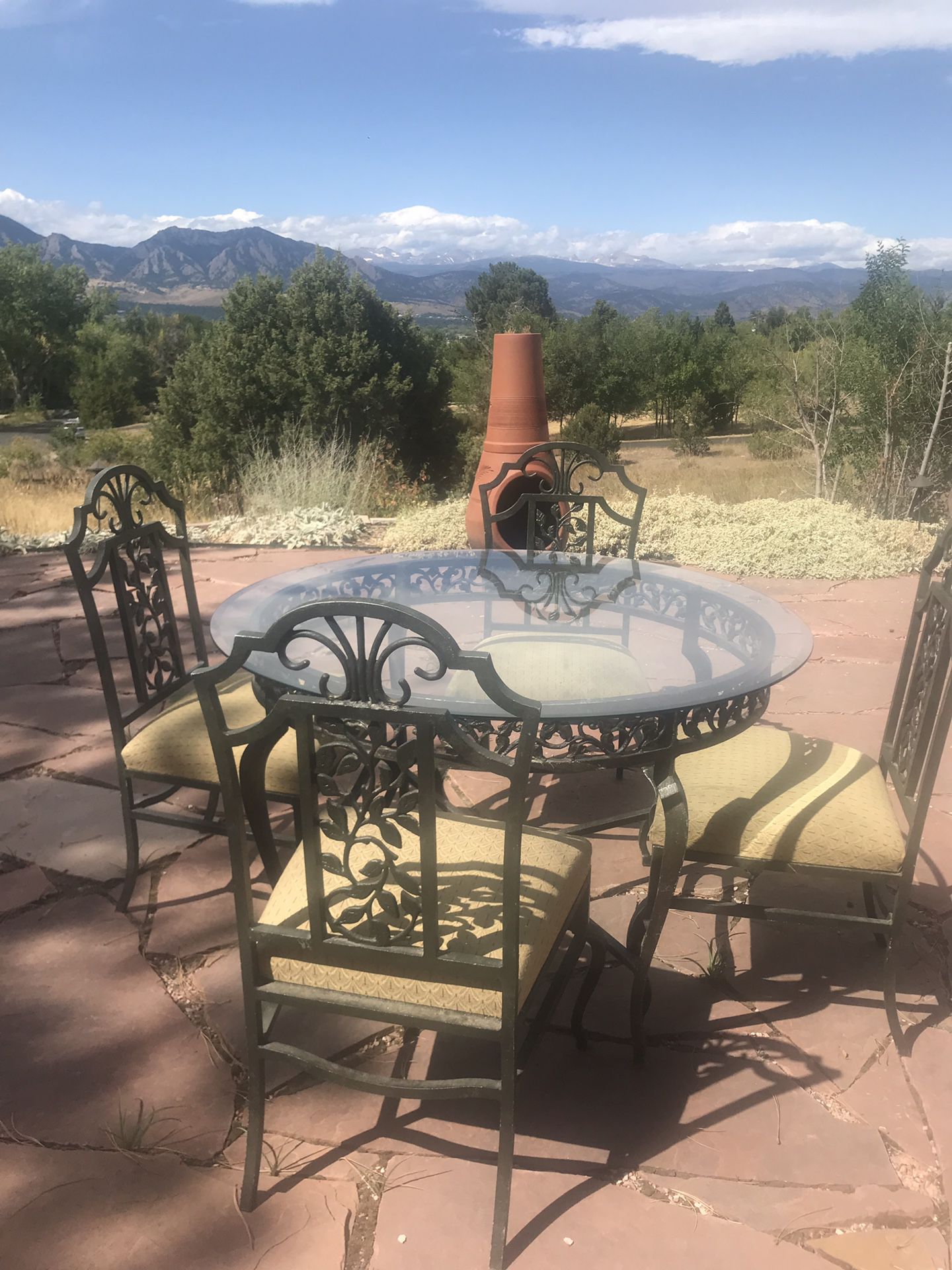 4 outdoor chairs and glass top table/patio furniture