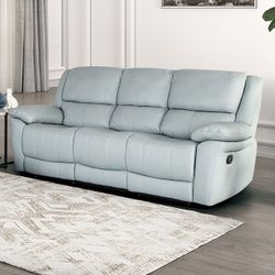 POWDER BLUE SOFA MANUAL RECLINER COUCH
